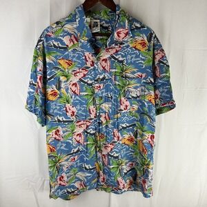 Kennington Ltd Hawaiian Shirt Men's Size‎ Large Hawaiian Blue "Flying To Hawaii"